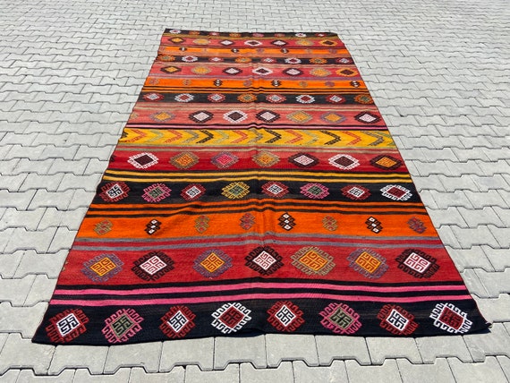 Turkish kilim,Vintage rug,Oushak area rug,Wool rug,6x11 Rug,6x11 turkish rug,6x11 Area kilim,Handmade rug,Vintage wool rug,Striped rug,Rugs