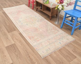 3x9 Runner Rug, 3x9 Vintage Rug, 3x9 Turkish Rug, 3x9 Oushak Rug, 3x9 Wool Rug, Soft Runner Rug, 3x9 Entry Rug, 3x9 Hallway Rug, B-3561