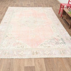 7x12 Rug,7x12 Oushak Rug,7x12 Turkish Rug,7x12 Vintage Rug,Faded Area Rug,Soft Vintage Rug,Living Room Rug,Turkey Rug,Anatolian Rug,S-2856
