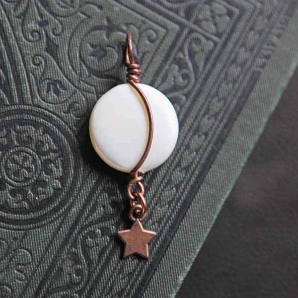 Mother of Pearl Full Moon with copper half moon & star