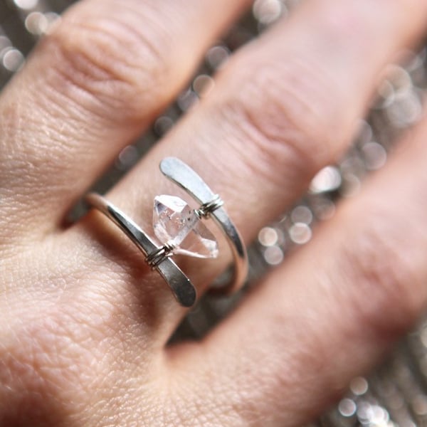 Herkimer Diamant Quarz Sterling Silber Spiral-Ring