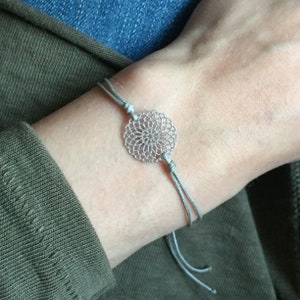 grey BRACELET with silver Ornament and macrame knot