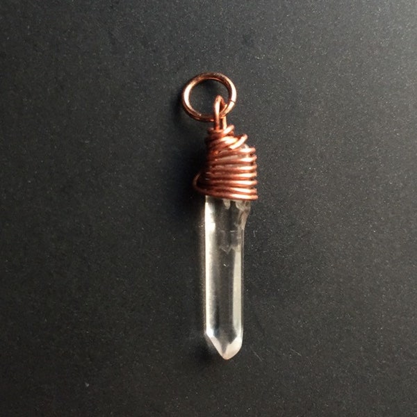 CHARM - clear Rock crystal,copper wire wrapped
