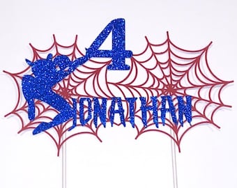 Spiderman Cake Topper, 4 Birthday Cake Topper, Glitter Cake Topper, Party Decor, Birthday Decor, Birthday Boy Cake Topper