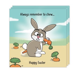 Lot de 3 cartes de Pâques amusantes - motif lapin et carotte - emballage multiple de cartes de Pâques humour - lot de 3 cartes de Pâques - cartes Joyeuses Pâques