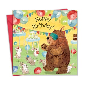 Cartão de aniversário infantil para menino ou menina urso - cartão de feliz aniversário infantil