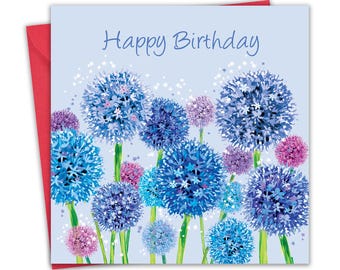 Tarjeta de cumpleaños para mujer - Flores de ajo - Tarjeta floral de feliz cumpleaños para ella