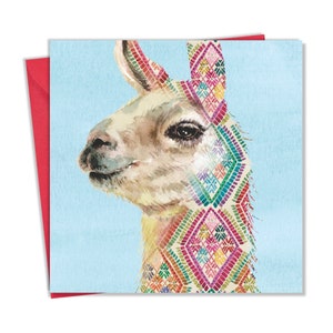 Tarjeta de felicitación de llama - Interior en blanco para cualquier ocasión - Tarjeta de cumpleaños de animales para hombres o mujeres - Arte de la vida silvestre de la naturaleza