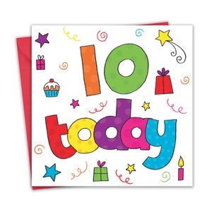 Karte zum 10. Geburtstag für Junge oder Mädchen - Karte zum 10. Geburtstag Mädchen oder Junge - Geburtstagskarte für Jungen - Karte für Mädchen - Geburtstagskarte für Kinder