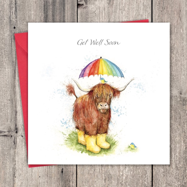 Get Well Soon Card Highland Cow - Get Well Card - Cartes Get Well Soon pour femmes ou hommes