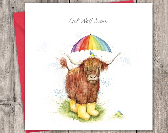 Get Well Soon Card Highland Cow - Get Well Card - Get Well Soon Cards for Women or Men