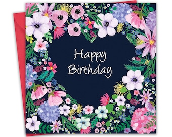Female Birthday Card for Women - Heart Floral - Happy Birthday Card for Her