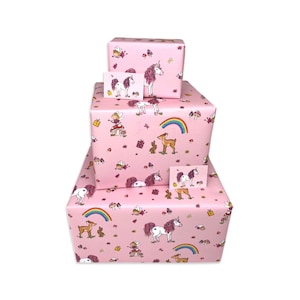Carta da regalo per bambine - Unicorni rosa - 2, 4 o 6 fogli e etichette - Fogli piegati 70 cm x 50 cm - Carta da regalo carina per bambini con auguri di buon compleanno
