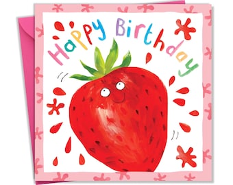 Girls Birthday Card with Cheeky Strawberry Design - Birthday Card for Girl - Birthday Girl Card - Childrens Birthday Card