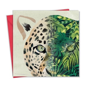 Carte de vœux léopard - Intérieur vierge pour toute occasion - Carte d’anniversaire animal pour hommes ou femmes - Nature Wildlife Art