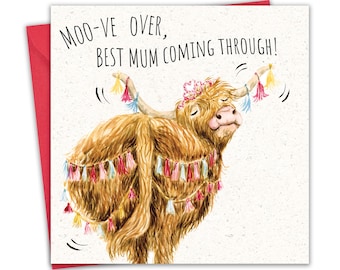 Funny Mother's Day Card - Scottish Highland Cow - Humour Happy Mothering Sunday Card for Mum Mummy - Scotland