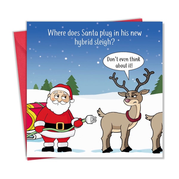 Funny Christmas Card with Hybrid Sleigh - Funny Xmas Card - Merry Christmas Card – Funny Christmas Gift - Holiday Card - Humour Card