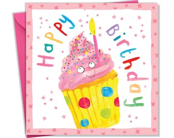 Girls Birthday Card with Cute Cupcake Design - Birthday Card for Girl - Birthday Girl Card - Childrens Birthday Card