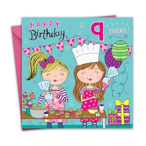 Geburtstagskarte 9 Jahre für Mädchen - Backen & Kochen - Alter 9 Jahre Geburtstagskarte für Kinder - Alter 9 Jahre Geburtstagskarte für Kinder - Alter 9