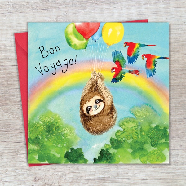 Bon Voyage Card Sloth – Good Luck On Your Travels Card - Goodbye Card