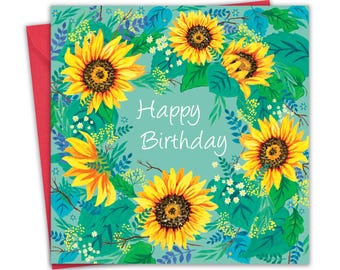Female Birthday Card for Women - Sunflowers - Floral Happy Birthday Card for Her