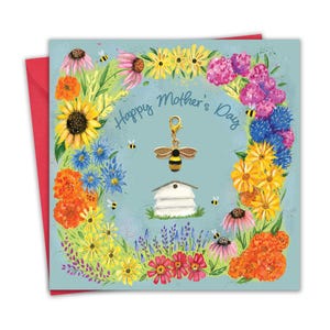 Muttertagskarte & Geschenk in Einem mit Abnehmbarem Bienen Anhänger - Happy Mothering Sonntag Karte für Mama Mama