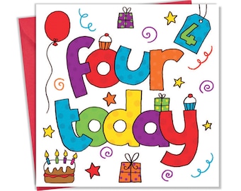 Vierte Geburtstagskarte für Junge oder Mädchen - Vierte Geburtstagskarte Mädchen oder Junge - Jungen Geburtstagskarte - Mädchen Geburtstagskarte - Kinder 4 Geburtstag Karte