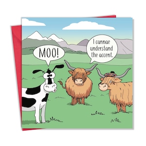 Carte drôle avec des vaches des Highlands - carte vierge écossaise drôle - carte d'anniversaire drôle pour homme ou femme - carte de joyeux anniversaire écossaise pour elle lui