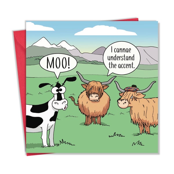 Funny Card with Highland Cows - Funny Scottish Blank Card - Funny Birthday Card for Men or Women - Scottish Happy Birthday Card for Her Him