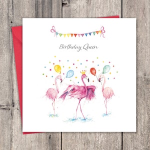 Carte d'anniversaire Flamingo Birthday Queen - carte de joyeux anniversaire pour femme - carte d'anniversaire pour elle - carte pour femme, petite amie ou partenaire