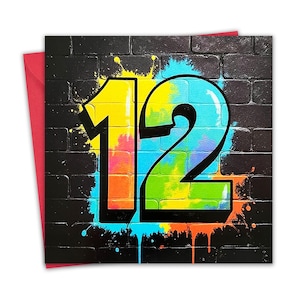 12th Birthday Card for Boys - Graffiti Design - Age 12 Year Old Childrens Happy Birthday Card - Son Brother Tween