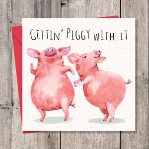 Fête d'anniversaire amusante avec des cochons - Carte vierge amusante - Carte d'anniversaire amusante pour lui - Carte d'anniversaire amusante pour elle - Carte de joyeux anniversaire amusante