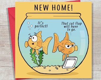 New Home Card Funny Goldfish Bowl Cat Flap - Funny New House Card