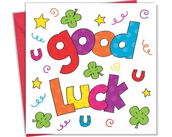 Good Luck Card for Any Good Luck Occasion - Four Leaf Clover and Lucky Horseshoes Design