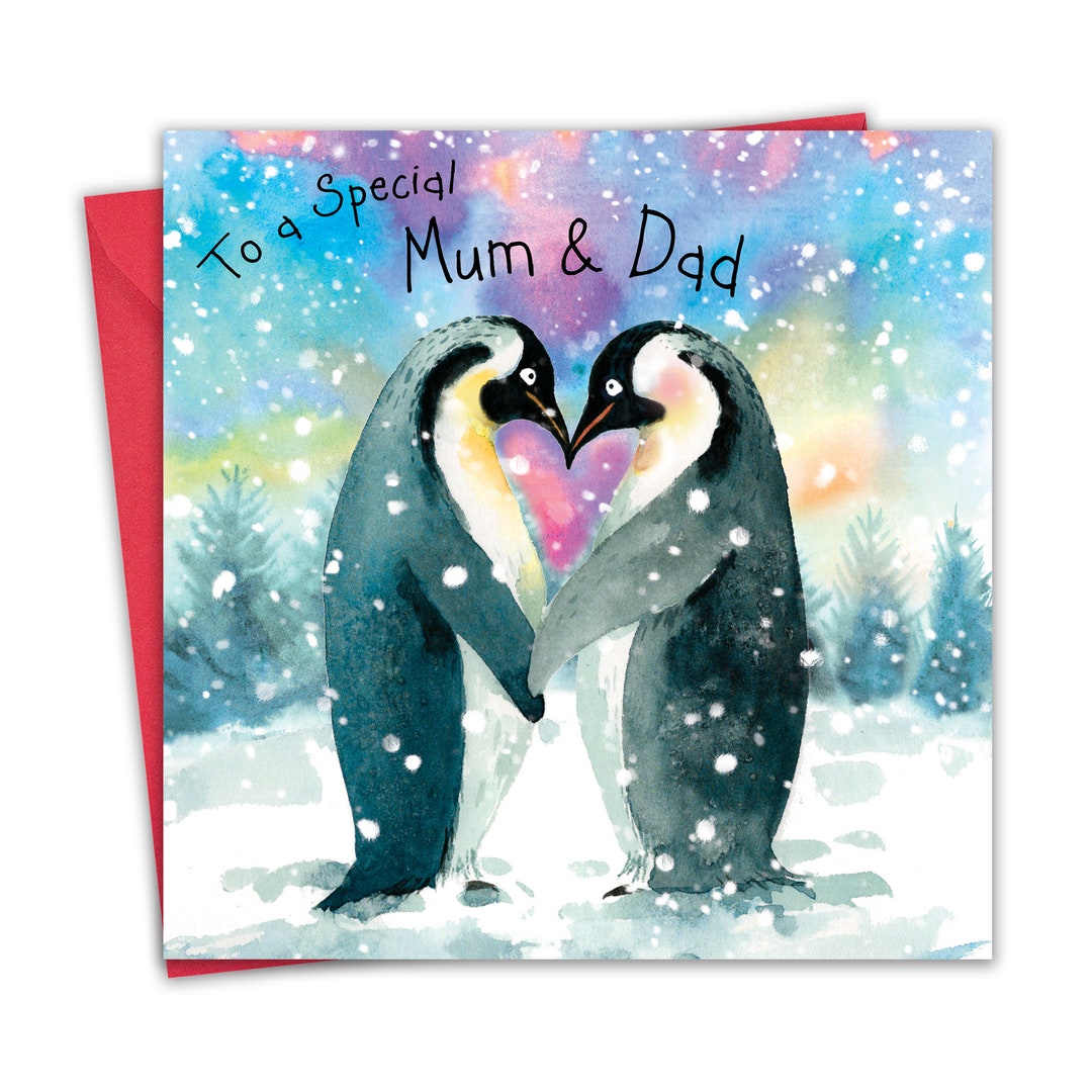 Twizler Weihnachtskarte Für Mama & Papa Mit Pinguin-Motiv – „Merry Christmas Mum & Dad“, 15,5x15,5 Cm