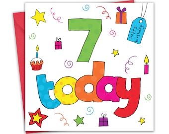 7th Birthday Card for Boy or Girl - Seventh Birthday Card Girl or Boy - Boys Birthday Card - Girls Birthday Card - Kids Age 7 Birthday Card