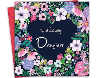 Daughter Birthday Card - Heart Floral - Happy Birthday Card for Daughter Adult