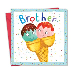 Tarjeta de cumpleaños para hermano con un lindo diseño de helado - Tarjeta de cumpleaños para hermano - Tarjeta de cumpleaños para hermano de hermana - Tarjeta de cumpleaños para niños