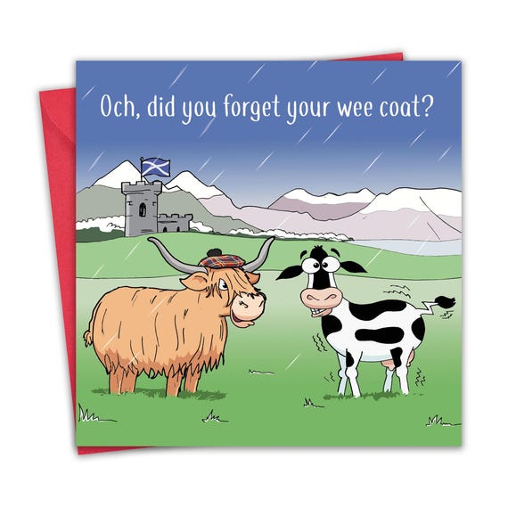 Funny Scottish Highland Cow Card - Funny Scotland Birthday Card for Men & Women - Blank Inside - Humour Anniversary - Retirement for Him Her