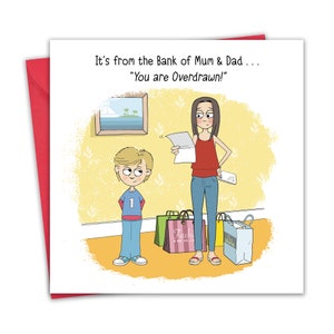 Lustige Karte - Bank of Mum & Dad - Lustige Geburtstagskarte für Teenager oder jungen Erwachsenen - Vatertag - Muttertag - Blank Inside - Humor