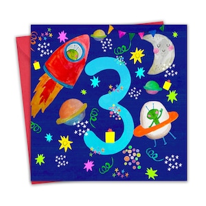 Carte de 3e anniversaire pour garçons - espace - carte de joyeux anniversaire 3 ans - troisième carte d'anniversaire pour enfants - carte d'anniversaire pour enfants de 3 ans trois ans