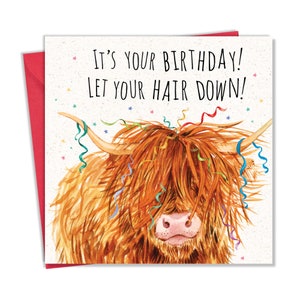 Lustige Geburtstagskarte Schottische Highland Kuh - Lustige Karte für Männer oder Frauen - Alles Gute zum Geburtstag für Sie oder Ihn - Tier Humor - Innen leer