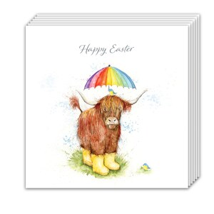 12er Pack Lustige Osterkarten - Highland Kuh Design - Humor Osterkarten Multipack - 12 Packung Osterkarten - Frohe Ostern Karten