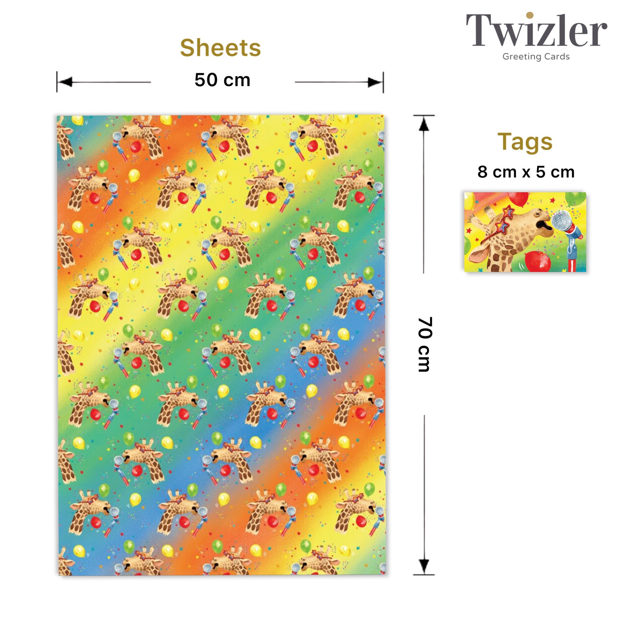 Papier Cadeau Pour Enfants, Girafes, 2, 4 Ou 6 Feuilles Et étiquettes