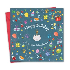 Carte de joyeux anniversaire chat avec breloque chat amovible - Carte de maman chat et cadeau pour elle - Carte de papa chat pour lui - Carte d'ami félin