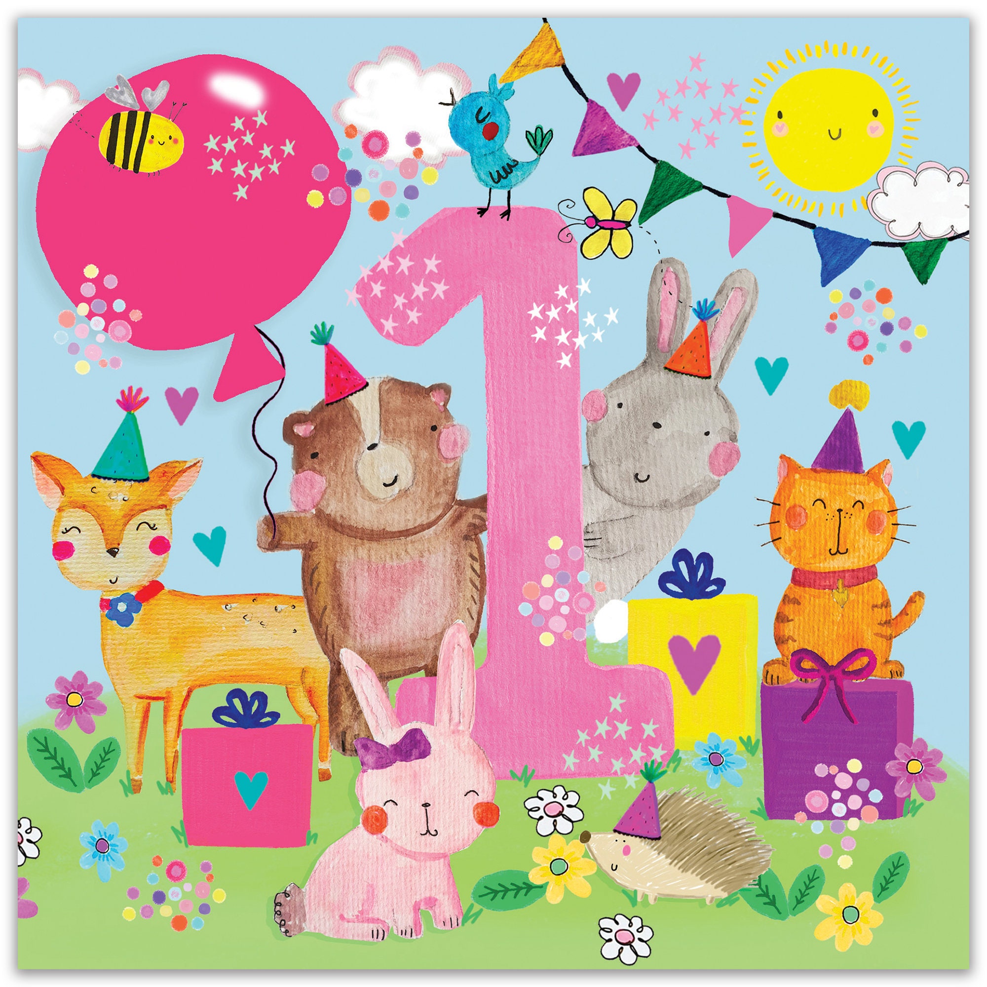 1e verjaardagskaart voor meisjes - bosdieren - eerste verjaardagskaart - 1e verjaardag Happy Birthday Card - 1-jarige kinderen verjaardagskaart 1e jaar - België