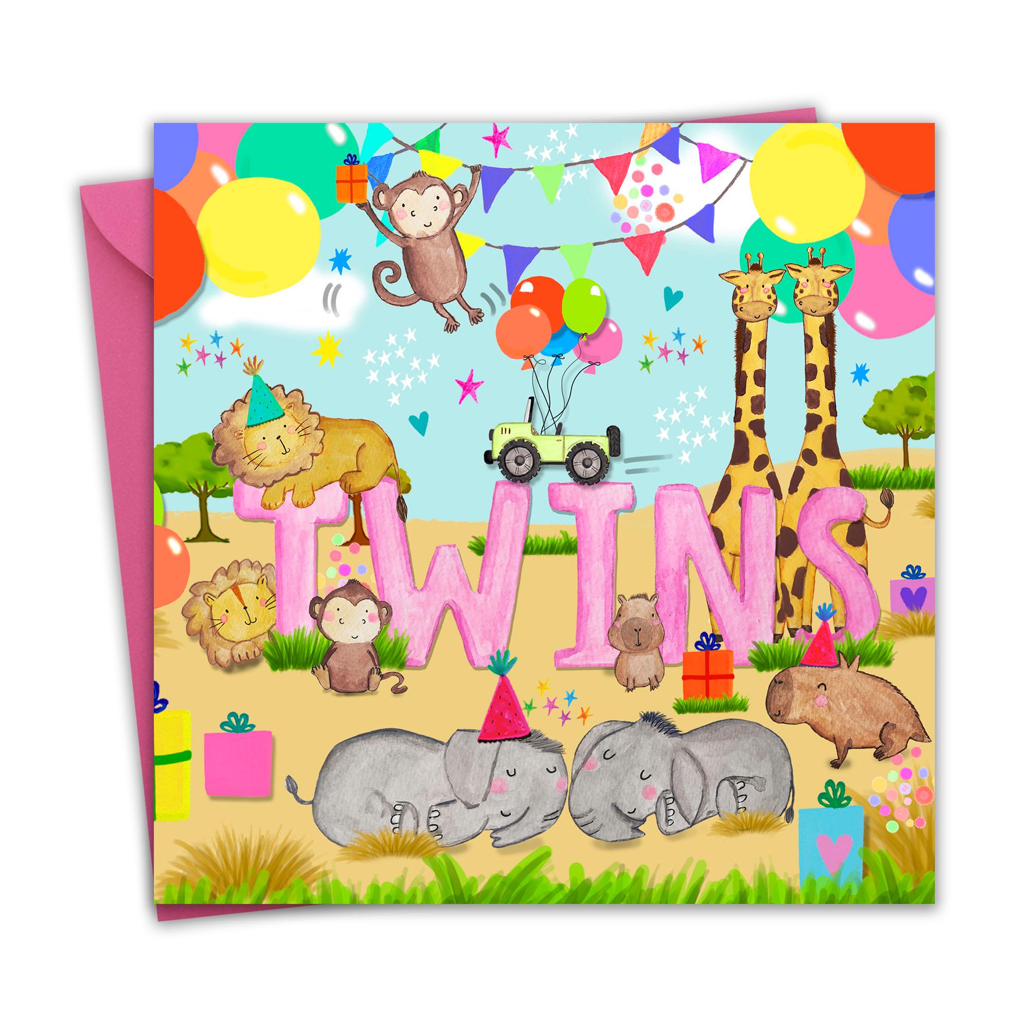 Biglietto Di Auguri Per Nascite Gemelle | Design Animali Del Bosco Con Dettagli In Oro | Welcome Little Ones | Prodotto Ecologico UK - 4