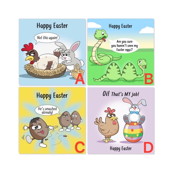 Funny Easter Cards Pack of 3 - 6 Designs to Choose From - Funny Easter Cards Multipack - 3 Pack Easter Cards - Happy Easter Cards