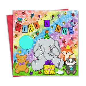 Kindergeburtstagskarte mit PEEK-A-BOO Design - Kindergeburtstagskarte - Geburtstagskarte für Mädchen oder Jungen - Kindergeburtstagskarte