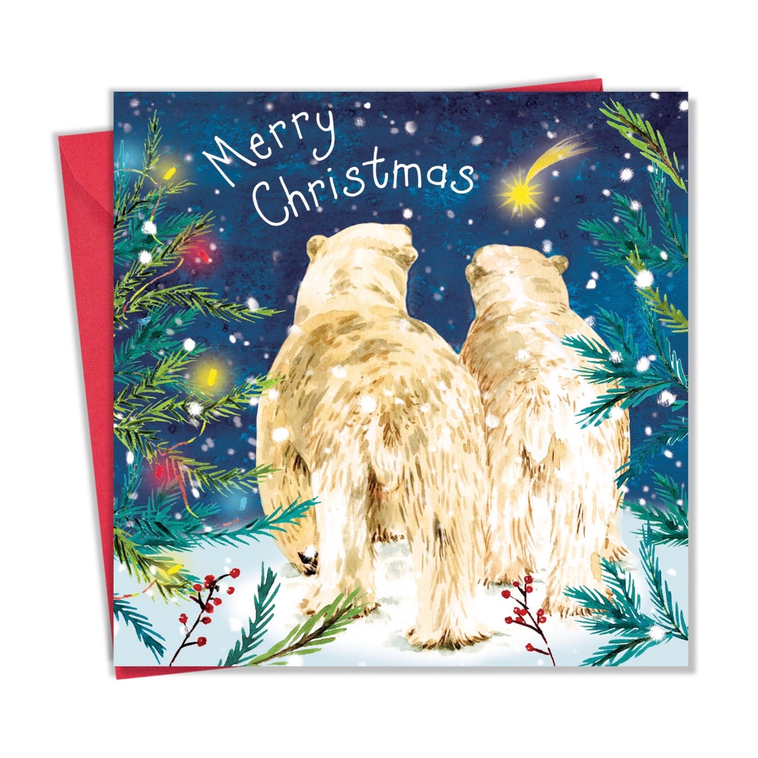 Merry Christmas Card Polar Bears Cute Christmas Card Xmas Etsy